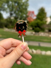 Load image into Gallery viewer, Black Cat Lollipop Enamel Pin