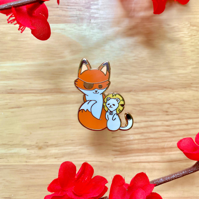 Fox and Ferret Enamel Pin